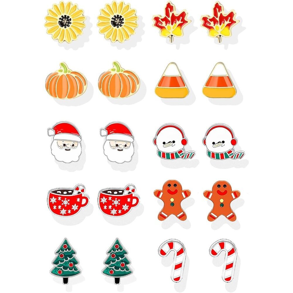 Thanksgiving Fall Earrings for Women Pumpkin Maple Leaf Autumn Candy Corn Stud E